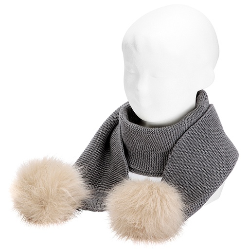 Garter Stitch Scarf W/ Faux Fur Pom Poms