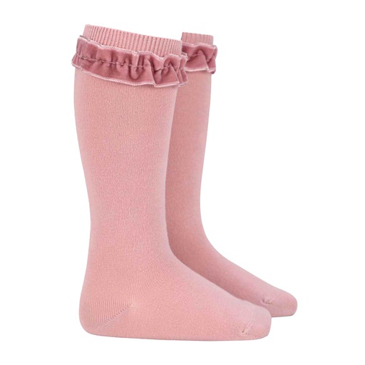 Knee Sock W/ Velvet Ruffle