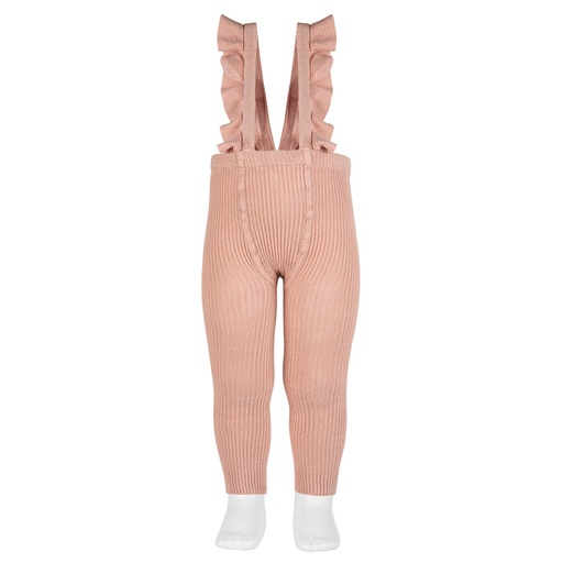 Thin Ribbed Footless Tights W/ Ruffle Suspenders