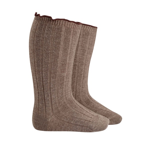 Ribbed Knee Sock W/ Contrast Color Ruffle