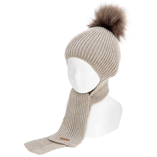 Scarf Hat w/ Faux fur Pom Pom